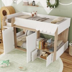 3ft Single High Sleeper Bed with Customisable Under-Bed Space, 3-Step Ladder Bed Frame for Children, 195L x 118W x 109H cm, White+Natural Aosom UK