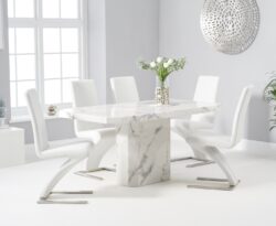 Belle 160cm Marble White Dining Table with 4 Black Aldo Chairs