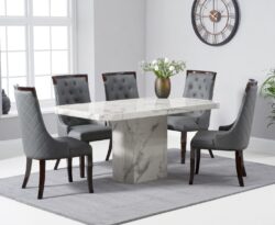 Belle 160cm Marble White Dining Table with 4 Cream Francesca Chairs