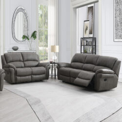 Claton Fabric Manual Recliner 3+2 Seater Sofa Set - Ultra Grey Suede