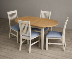 Extending Warwick Oak and Cream Painted Dining Table with 4 Light Grey Warwick Chairs