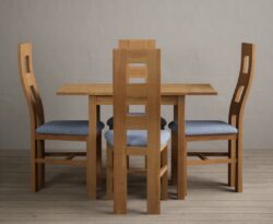 Extending York 70cm Solid Oak Drop Leaf Dining Table with 2 Blue Natural Chairs