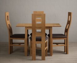 Extending York 70cm Solid Oak Drop Leaf Dining Table with 2 Brown Natural Chairs