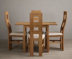 Extending York 70cm Solid Oak Drop Leaf Dining Table with 2 Linen Natural Chairs