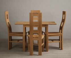 Extending York 70cm Solid Oak Drop Leaf Dining Table with 2 Oak Natural Chairs
