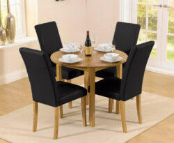 Extending York 90cm Solid Oak Dining Table with 2 Black Olivia Chairs