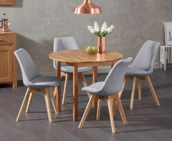 Extending York 90cm Solid Oak Dining Table with 2 Light Grey Orson Chairs