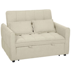 HOMCOM 2 Seater Sofa Bed, 3-in-1 Convertible Sleeper Sofa with Click-clack Adjustable Backrest and 2 Pillows, Light Brown