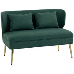 HOMCOM 2 Seater Sofa, Linen-look Fabric Small Sofa with Wing Back, Thick Seat, Metal Legs, Dark Green