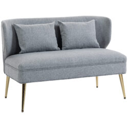 HOMCOM 2 Seater Sofa, Linen-look Fabric Small Sofa with Wing Back, Thick Seat, Metal Legs, Light Grey