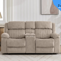 Martinez Fabric Recliner 2 Seater Sofa With Console - Taupe