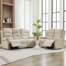 Rosenberg Fabric Electric Recliner 3+2 Seater Sofa Set - Rabbit