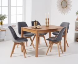 York 120cm Solid Oak Dining Table with 4 Grey Orson Chairs