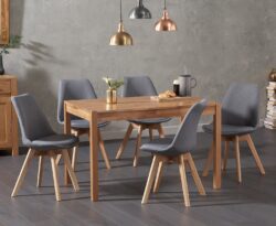 York 120cm Solid Oak Dining Table with 4 Light Grey Orson Chairs