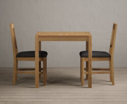 York 80cm Solid Oak Dining Table with 2 Light Grey York Chairs
