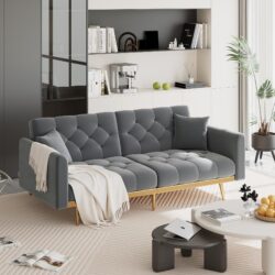 2-Seater Modern Sofa with 3-Position Adjustable Backres and Thick Foam Cushions, Sofa Bed for Compact Room, 165L x 72.5W x 75H cm, Grey Aosom UK