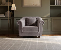 Eva Chesterfield Light Grey Velvet Armchair