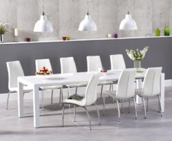 Extending Cleveland White High Gloss Dining Table with 12 Black Marco Chairs