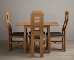 Extending York 70cm Solid Oak Drop Leaf Dining Table with 2 Charcoal Grey Natural Chairs