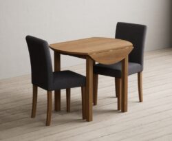 Extending York 90cm Solid Oak Dining Table with 2 Charcoal Lila Chairs