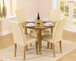 Extending York 90cm Solid Oak Dining Table with 4 Cream Olivia Chairs
