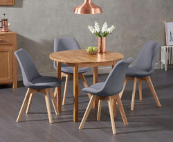 Extending York 90cm Solid Oak Dining Table with 4 Dark Grey Orson Chairs
