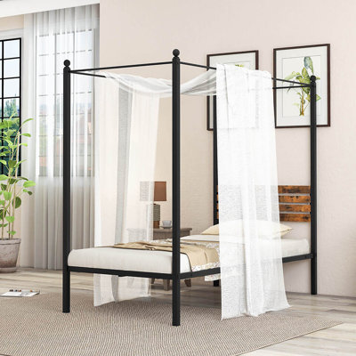17 Stories Twin Size 4-post Canopy Bed Frame Rustproof Metal Noise-free With Foot Pads