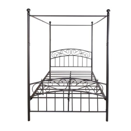 53.94 in. W Black Full Metal Frame Canopy Bed with Headboard and Footboard