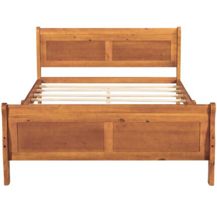 57 in. W Full Size Oak Medium Wood Platform Bed Frame with Headboard and Wood Support Slats, No Box Spring Needed
