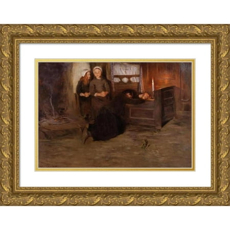 Allan Osterlind 14x11 Gold Ornate Wood Frame and Double Matted Museum Art Print Titled - A Death-Bed in Brittany