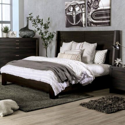 Angleberger Brown Wood Frame King Panel Bed with Wingback Design