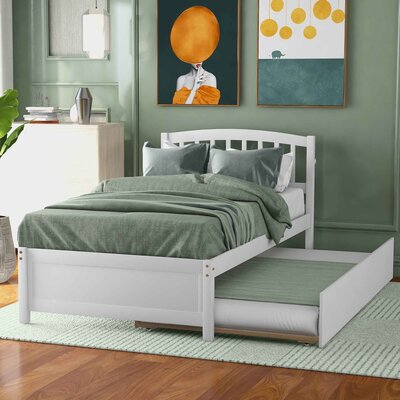 Antanasia Wood Twin Size Platform Bed Frame With Trundle, White