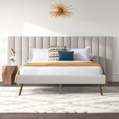 Auturo Queen Upholstered Platform Bed Frame with Extended Headboard, No Box Spring Needed