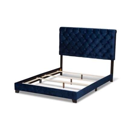 Baxton Studio Candace Bed Frame, Blue, Queen