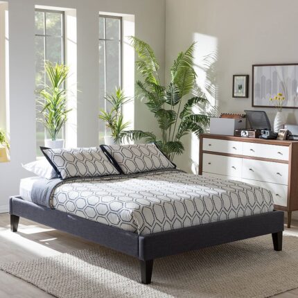 Baxton Studio Lancashire Upholstered Bed Frame, Dark Grey, Full