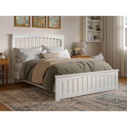 Becket White Solid Wood Frame Queen Low Profile Platform Bed with Matching Footboard