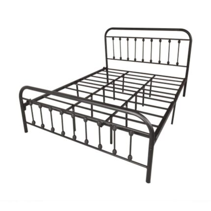 Black Simple Metal Bed Frame with Storage Space at the Bottom of the Bed-Queen Size