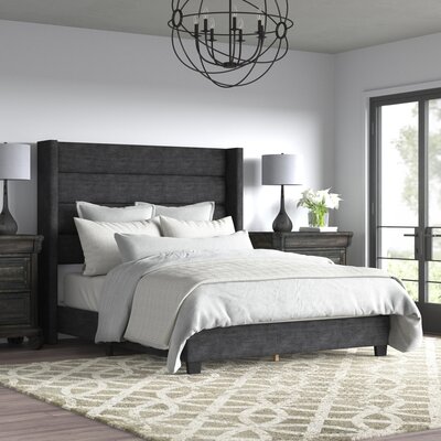 Brantley Queen Upholstered Panel Bed Frame, Tall Tufted Wingback Headboard, Box Spring Required
