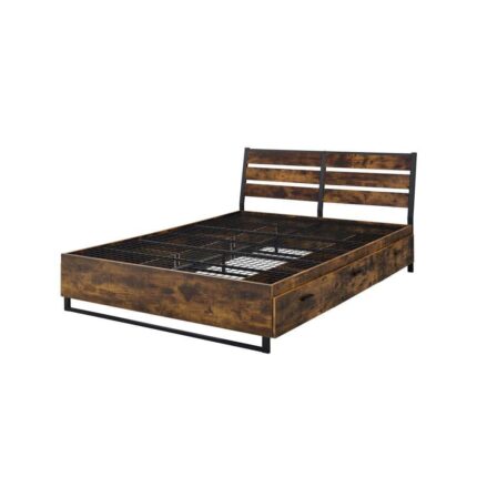 Brown and Black Wood Frame Queen Platform Bed with 6-Drawers and Metal Slats