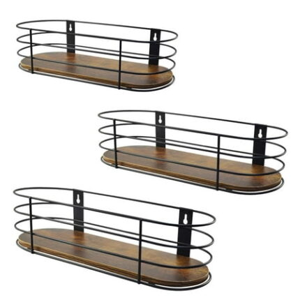 Calenzana Oval Floating Wall Shelves Set of 3 Rustic Wood Wire Frame Hanging Shelf for Bathroom Bed