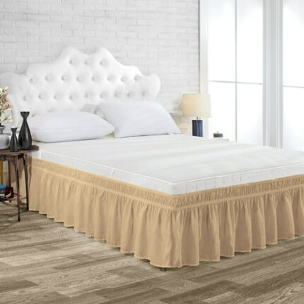 California King Size Tailored Drop Wrap Around Solid Bed Skirt with Adjustable Elastic Belt Microfiber Fabric Fade & Wrinkle Resistant Bed Frame Cover Easy to Fit & Care (10 Inch Drop Taupe)
