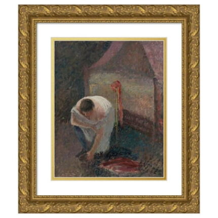 Camille Pissarro 15x18 Gold Ornate Wood Frame and Double Matted Museum Art Print Titled - Woman in a Shirt Near a Bed (circa 1896)
