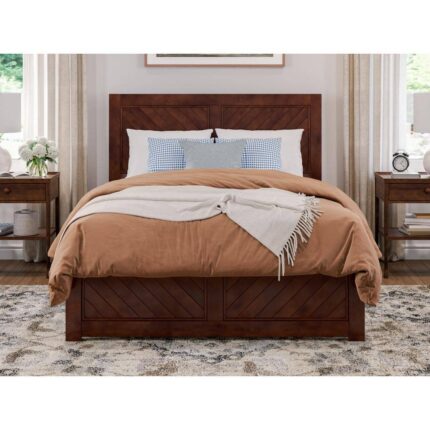 Canyon Walnut Brown Solid Wood Full Foundation Bed Frame with Matching Footboard