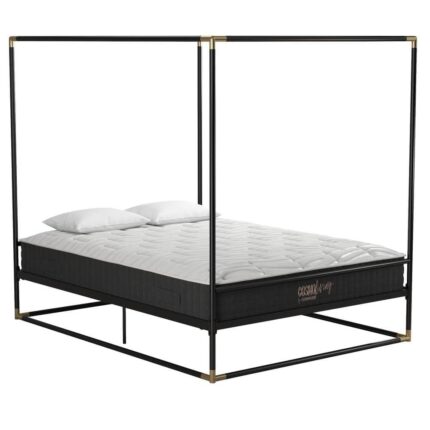 Celeste Black/Gold Canopy Metal Full Size Bed Frame