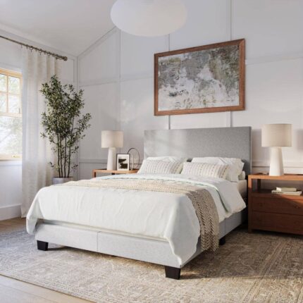 Celeste Light Gray Upholstered Wood Full/Double Panel Bed Frame