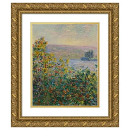 Claude Monet 15x18 Gold Ornate Wood Frame and Double Matted Museum Art Print Titled - Flower Beds at Vetheuil (1881)