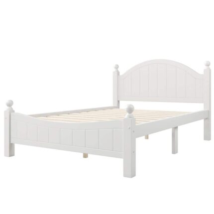 Concise Style 57.5 in. White Solid Wood Frame Full Size Platform Bed with Headboard