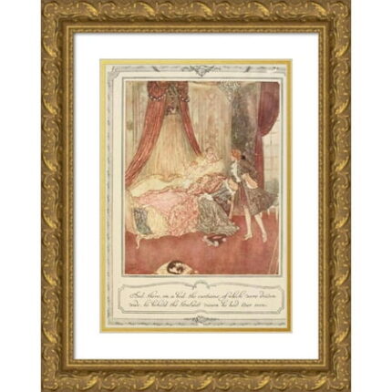Edmund Dulac 11x14 Gold Ornate Wood Frame and Double Matted Museum Art Print Titled - And There on a Bed the Curtains of Which Were Drawn Wide He Beheld the Loveliest Vision He Had Ever See