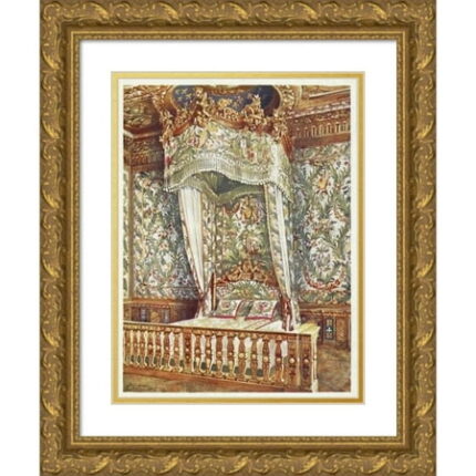 Edwin Foley 12x14 Gold Ornate Wood Frame and Double Matted Museum Art Print Titled - Gilt State Bed of Queen Marie Antoinette (1910 - 1911)