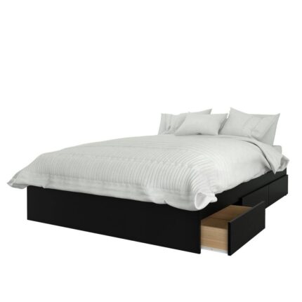 Epik 76 in. W Black Melamine Full Size Wood Frame Platform Bed with 3 Drawers and Headboard